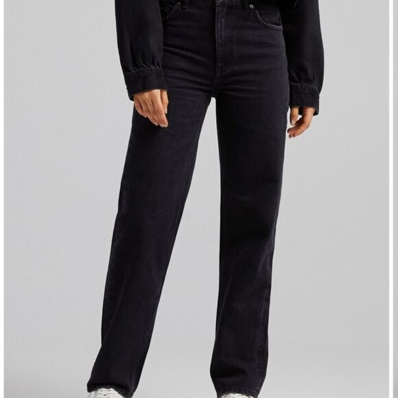 Bershka Jeans black denim The Straight Womens size 6 - Picture 1 of 8
